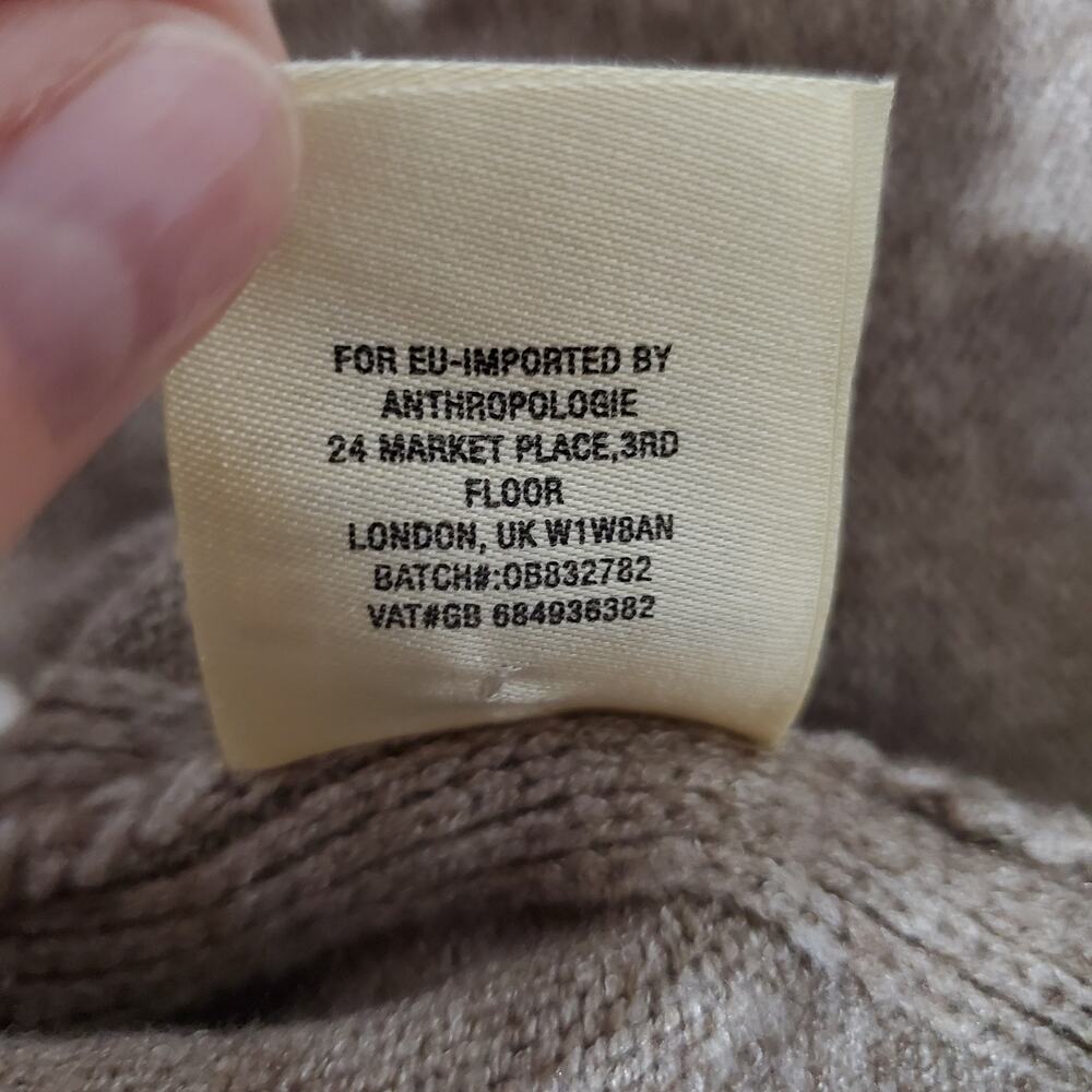 Anthropologie V Neck Tan Ribbed Hi Low Slit Knit Sweater Womens Size S Neutral - Picture 10 of 11